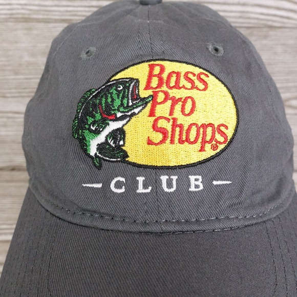BASS PRO SHOPS CLUB LOGO GREY ADJUSTABLE STRAPBACK BASEBALL HAT CAP - Picture 2 of 8
